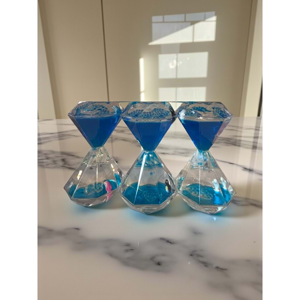 Mistik Mavi Elmas Sulu Kum Saati – Deniz Canlıları ve Kabarcık Efekti (14 cm)