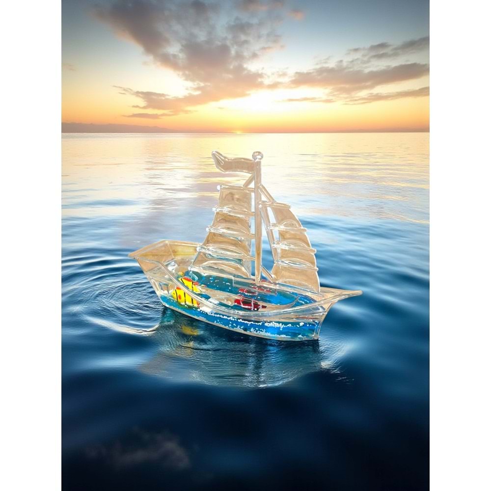 Mistik Deniz Temalı Gemi Sulu Kalemlik – Dekoratif Masaüstü Biblo (14.5 cm)