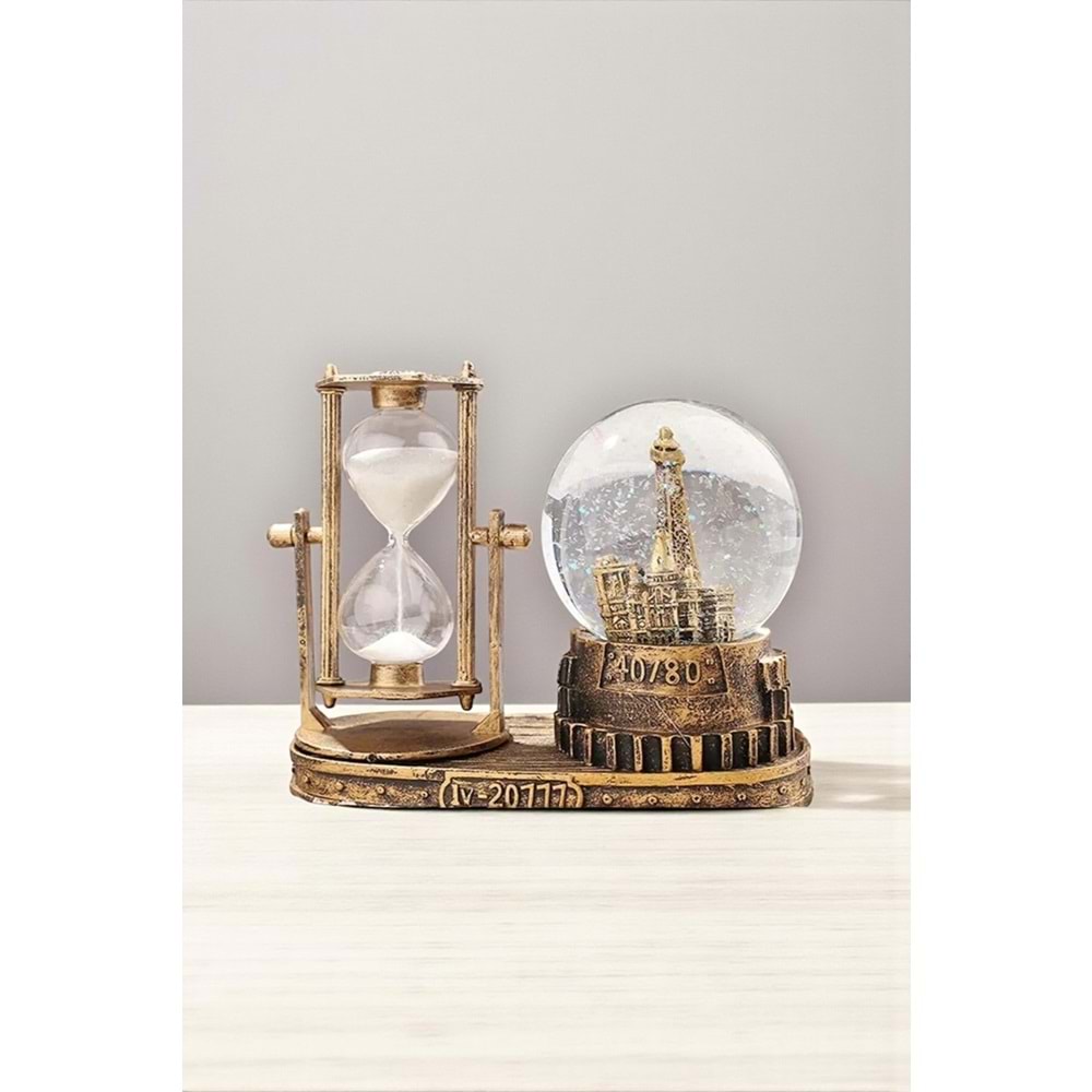 Paris Eyfel Temalı Işıklı Kum Saati ve Kar Küresi Seti – Retro Dekoratif Masaüstü Biblo (16 cm)