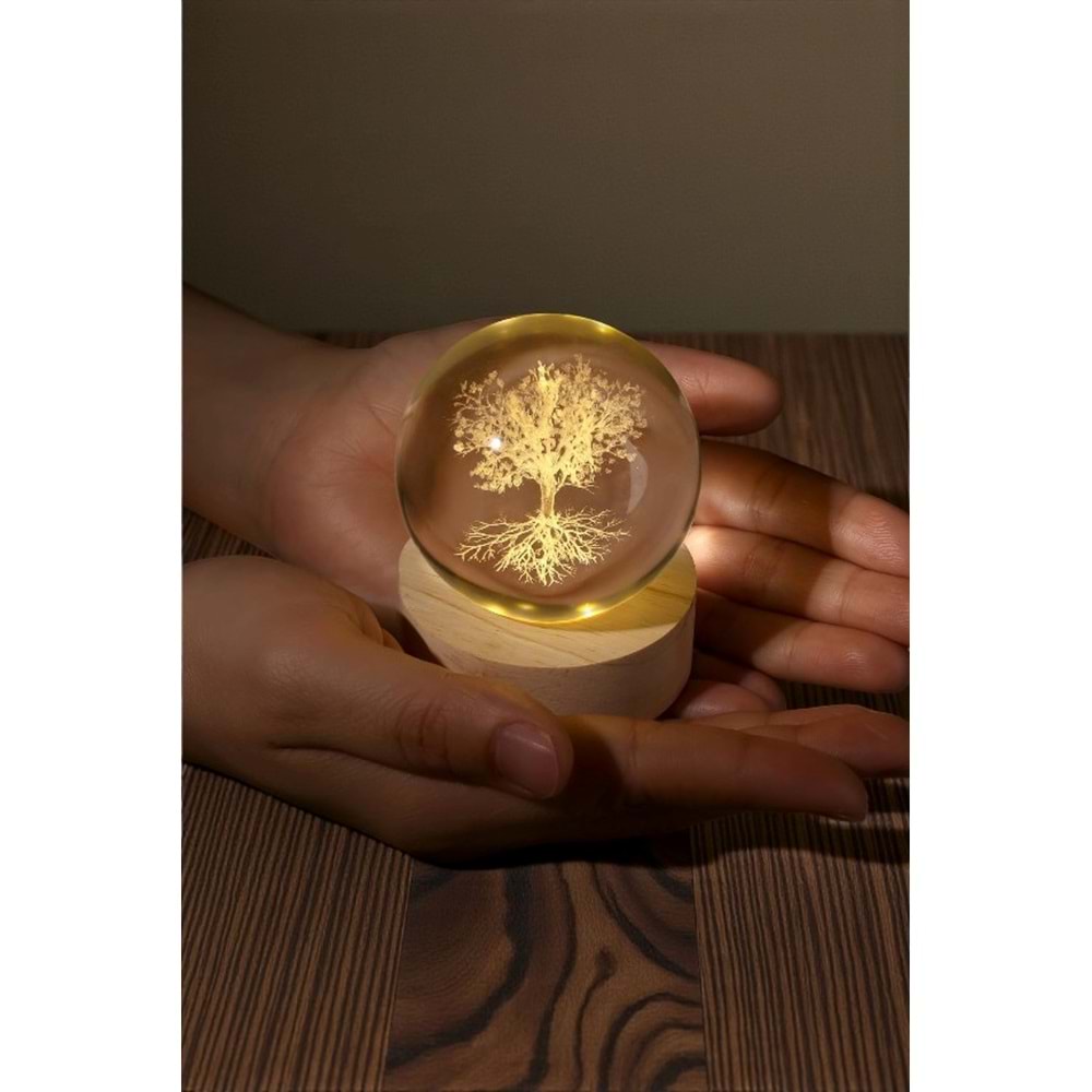 Hayat Ağacı Tasarımlı 3D Kristal Cam Küre 6 cm