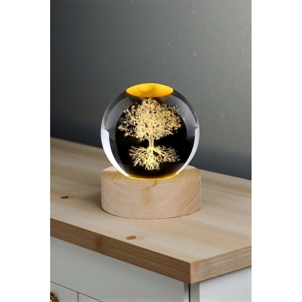Hayat Ağacı Tasarımlı 3D Kristal Cam Küre 6 cm