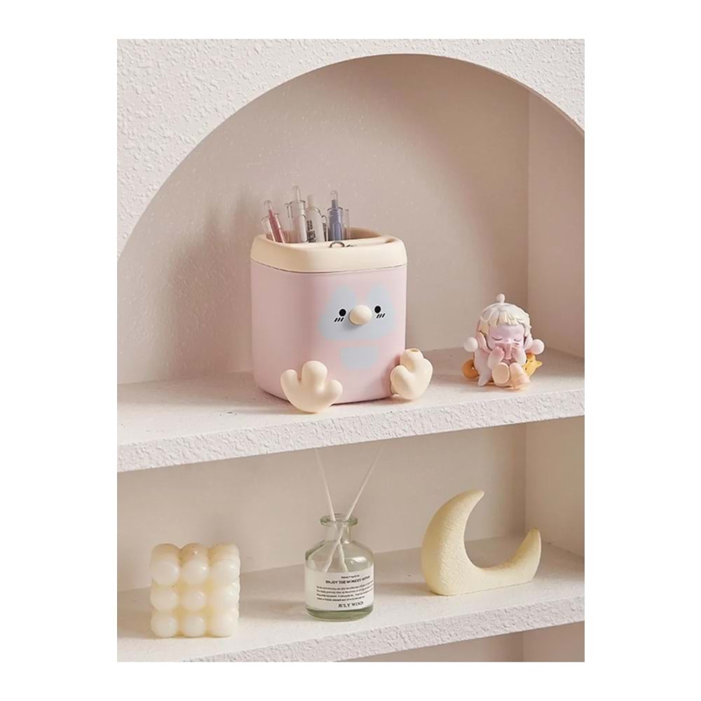 Pembe Renk Sevimli Penguen Kalemlik Kalem Kutusu ve Kalemtıraş 11x9.5x9.5 cm