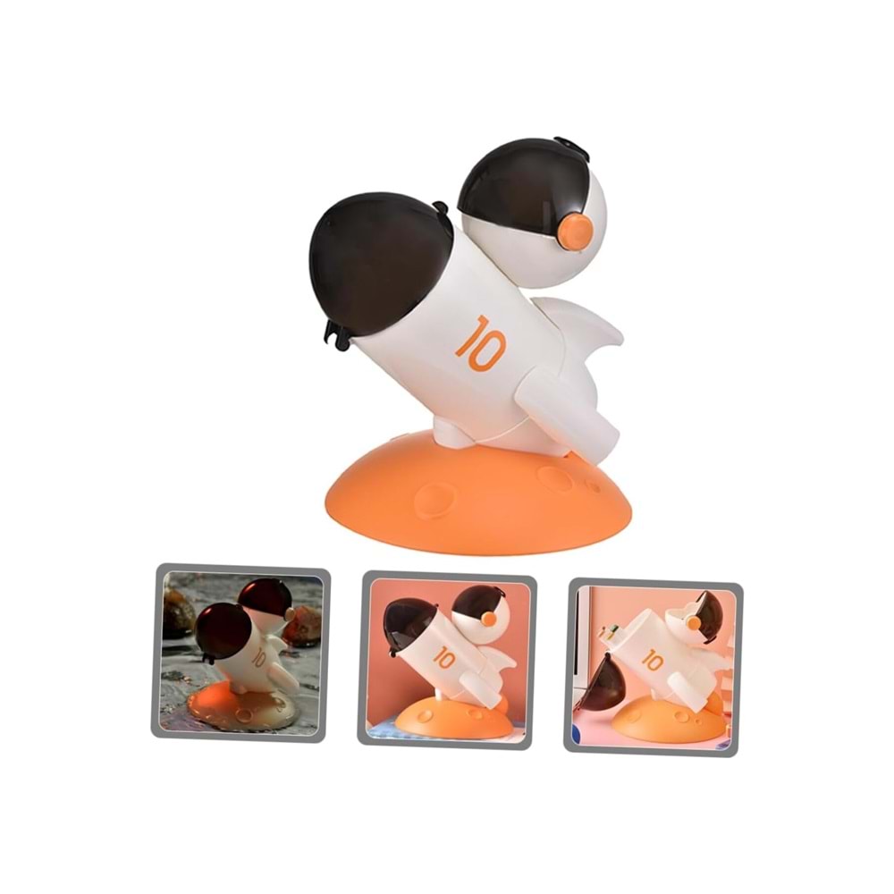 Sevimli Roket Kalemlik Turuncu | 20x16x16 cm Plastik Masaüstü Düzenleyici