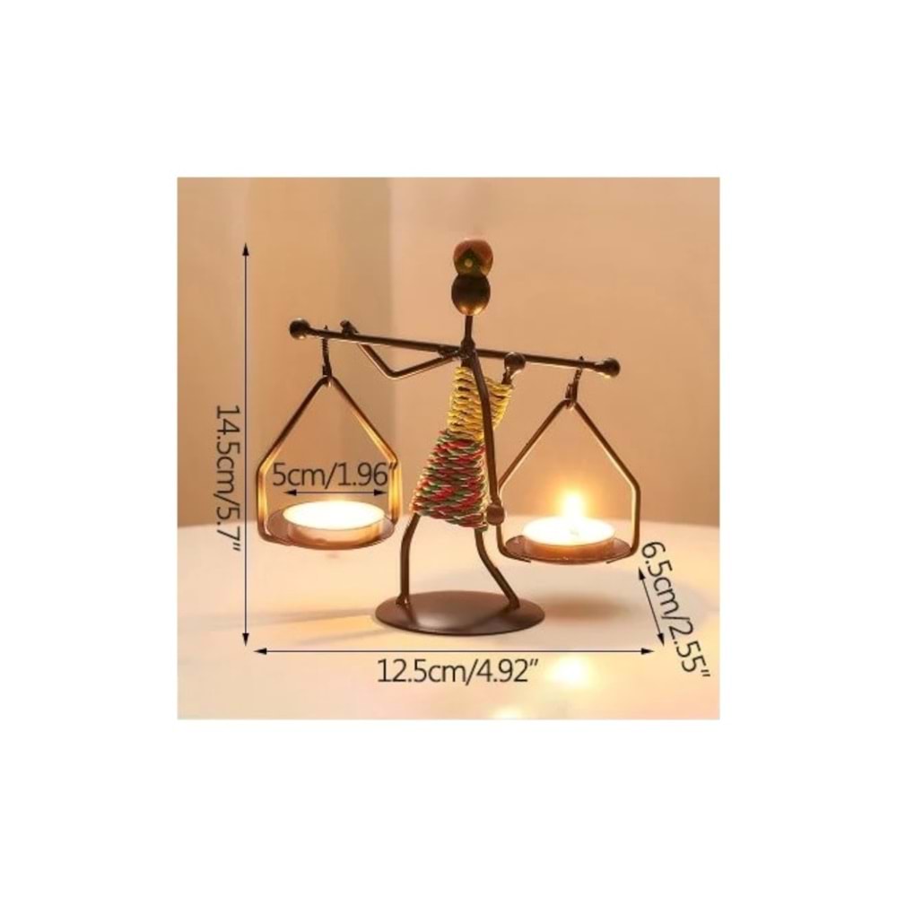 Retro Afrika Temalı Denge Mumluk / Çift Şamdan Tutucu - Masa Dekoru (Yükseklik 14.5 cm)