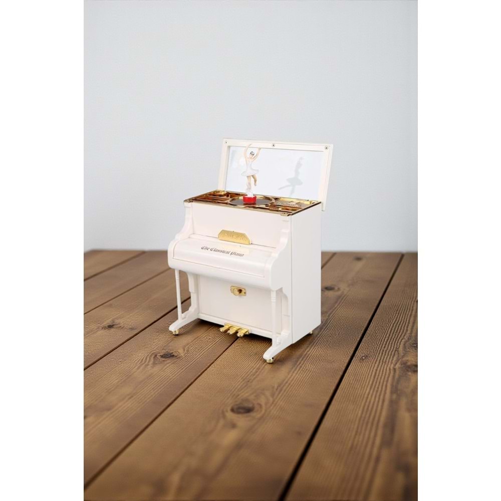 Büyük Boy Dans Eden Balerinli Piyano Müzik ve Takı Kutusu – Nostaljik Dekoratif Kurmalı Piyano (21 cm)