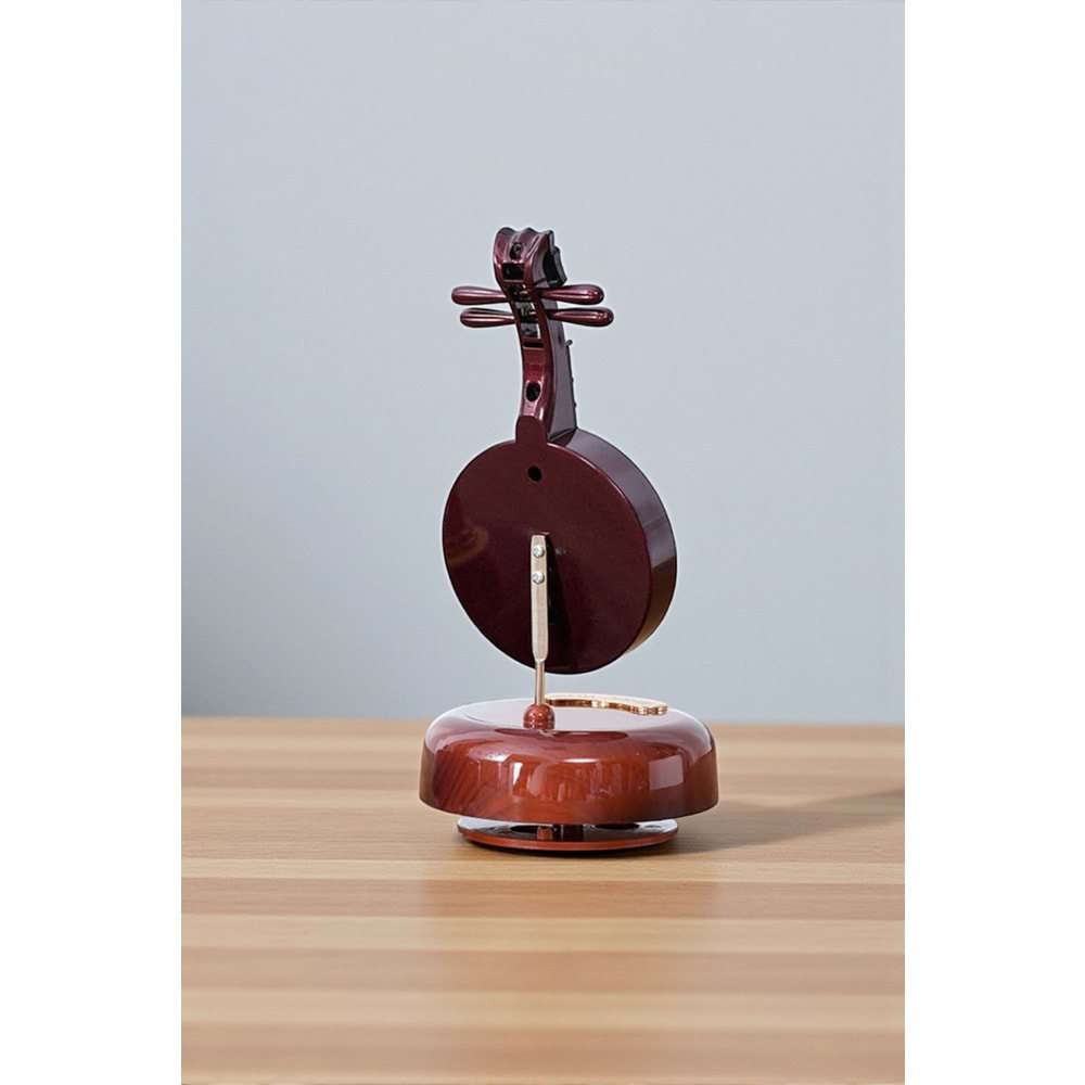 Ahşap Görünümlü Çin Pipası Tasarımlı Dönen Müzik Kutusu – Telli Çalgı Modeli Retro Dekoratif Hediye (18,5 cm)