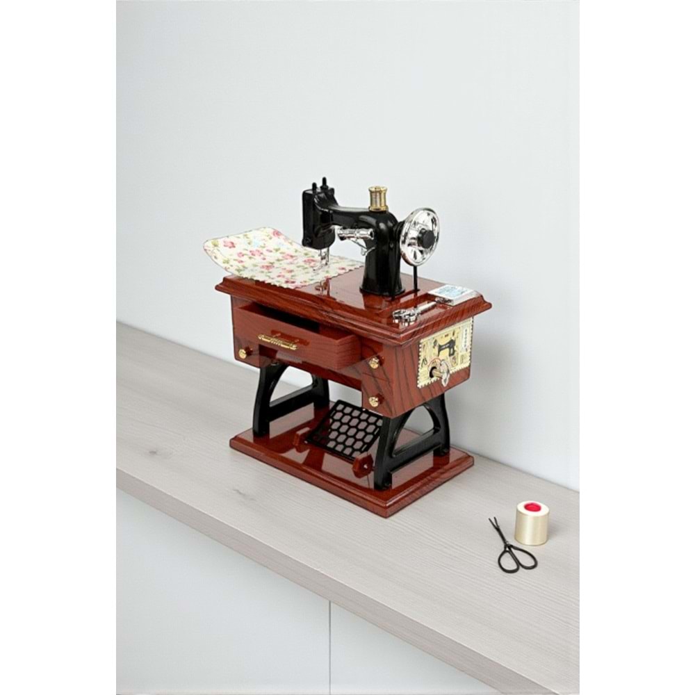 Dikiş Makinası Şeklinde Dekoratif Müzik Kutusu – Retro Tasarım (20x15x9,5 cm)