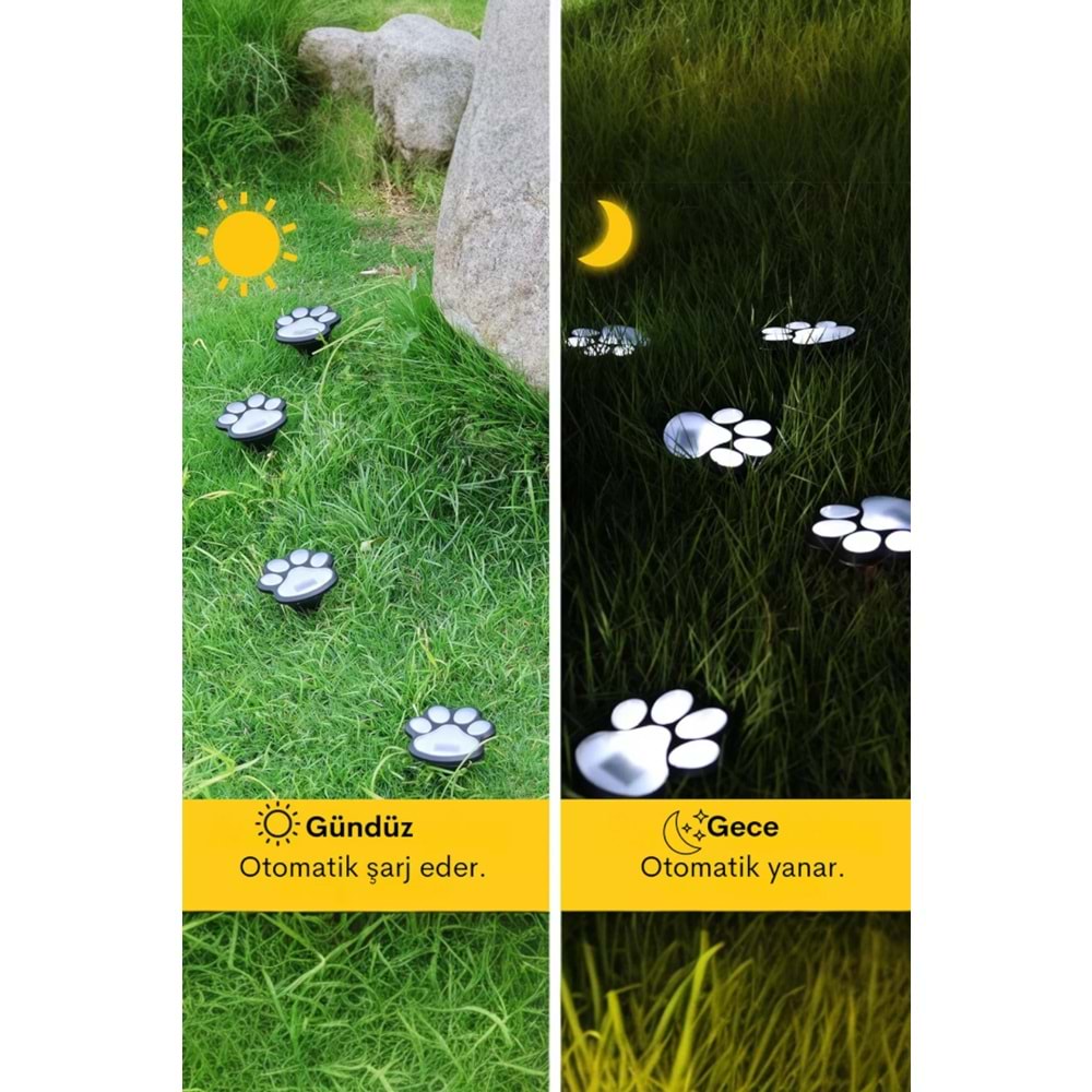 Sevimli Kedi Patisi Solar Bahçe Lambası - Otomatik Yanan Dekoratif Aydınlatma