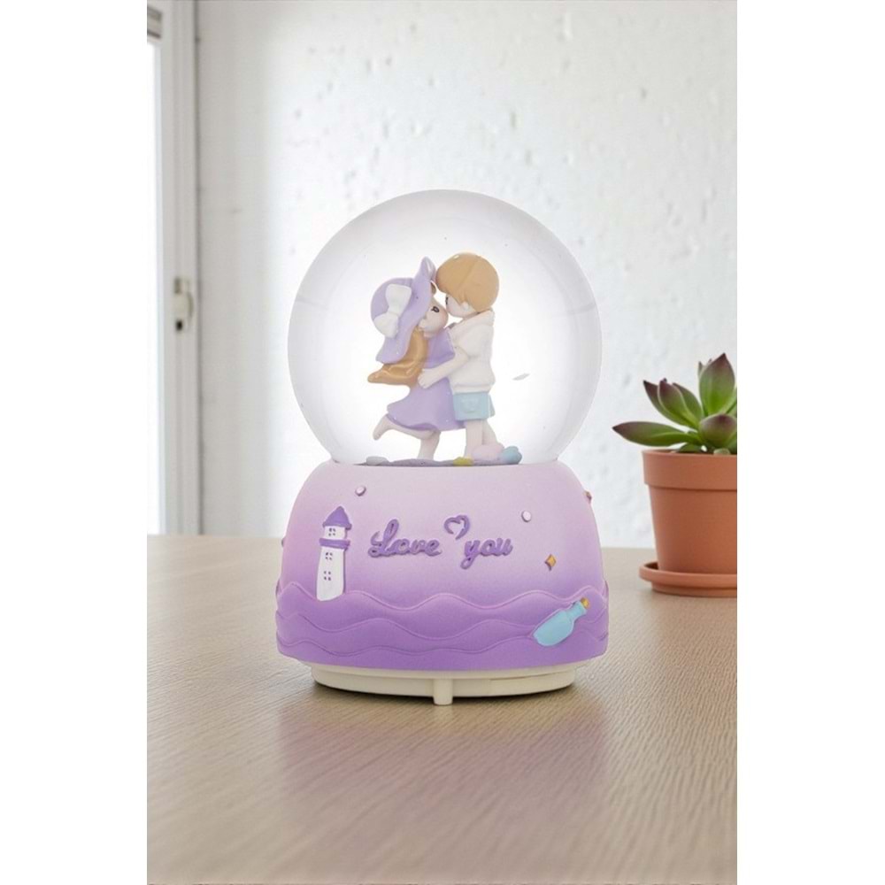 Aşıklar Işıklı & Müzikli Kar Küresi – Otomatik Kar Püskürtmeli Büyük Boy