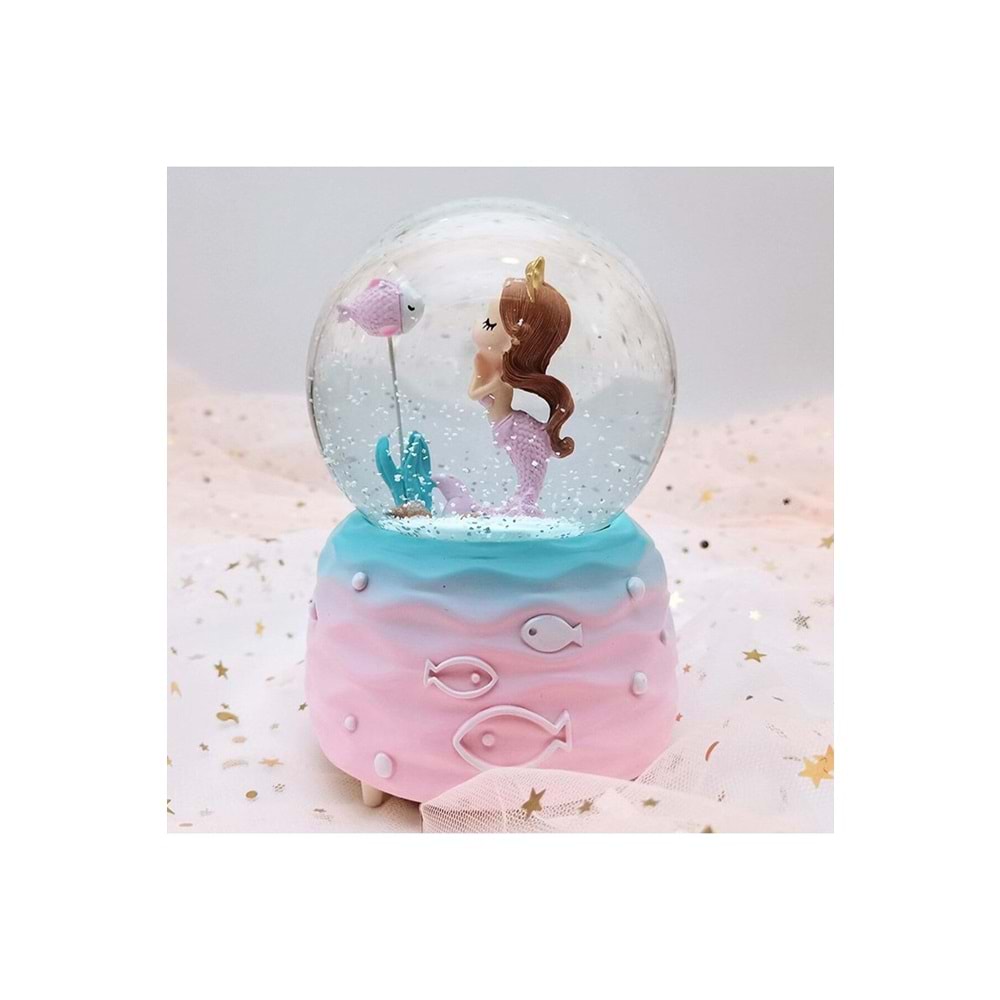 Deniz Kızı Temalı Büyük Boy Müzikli Işıklı Kar Küresi 15,5 cm x 10 cm