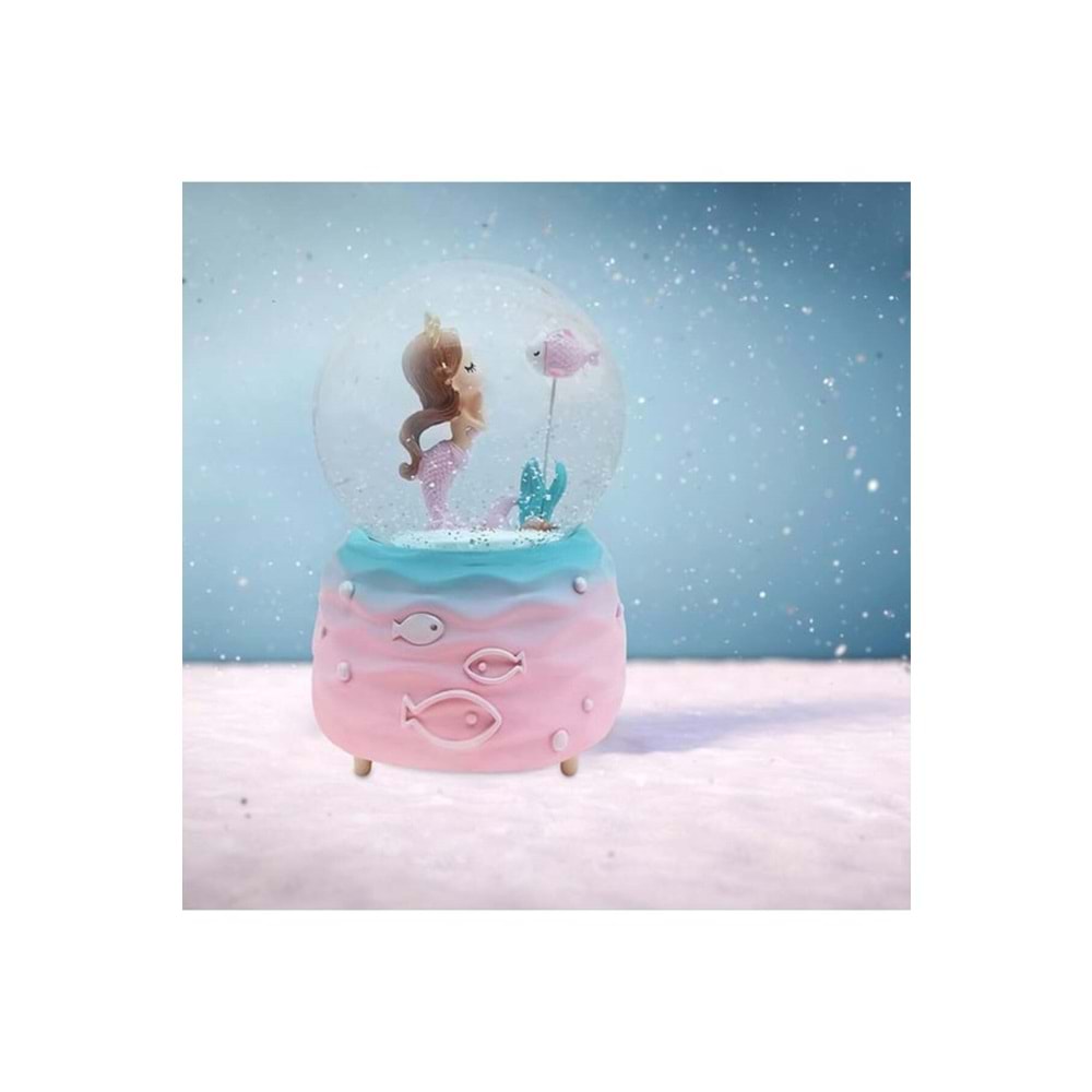 Deniz Kızı Temalı Büyük Boy Müzikli Işıklı Kar Küresi 15,5 cm x 10 cm