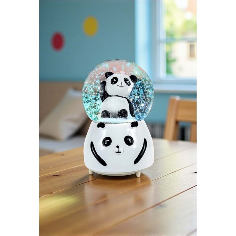 Orta Boy Panda Kar Küresi – Işıklı ve Müzikli Dekoratif Küre 12x8 cm