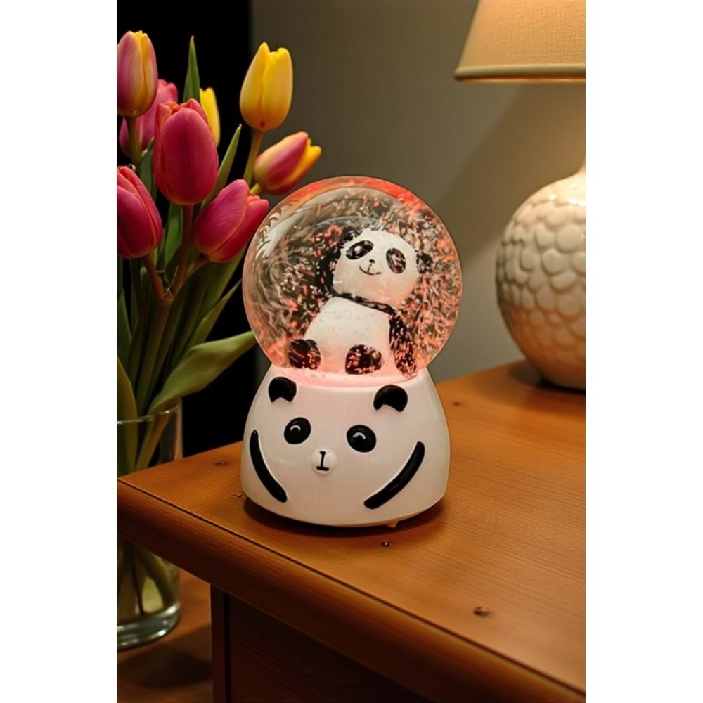 Orta Boy Panda Kar Küresi – Işıklı ve Müzikli Dekoratif Küre 12x8 cm