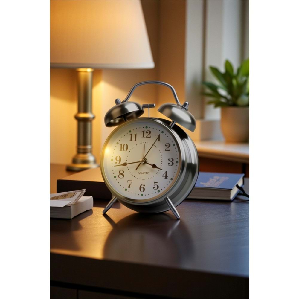 Büyük Boy Metal Çalar Saat | Şık ve Dekoratif Masa Saati
