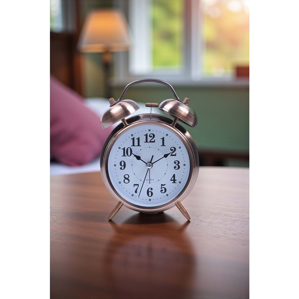 Büyük Boy Metal Bakır Çalar Saat | Şık ve Dekoratif Masa Saati