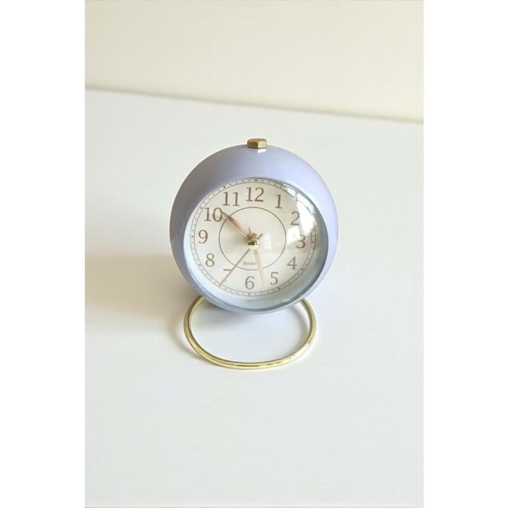 Yuvarlak Şık Tasarımlı Masa Saati Alarmlı Çalar Saat-Mavi