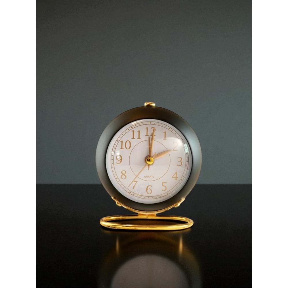 Yuvarlak Şık Tasarımlı Masa Saati Alarmlı Çalar Saat-siyah