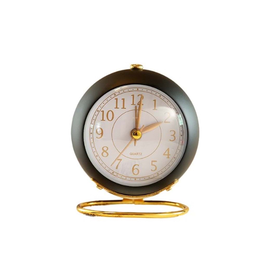 Yuvarlak Şık Tasarımlı Masa Saati Alarmlı Çalar Saat-siyah