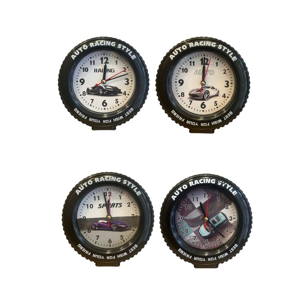 Araba Tekerleği Tasarımlı Alarm Özellikli Masa Saati – 14x14x4 cm