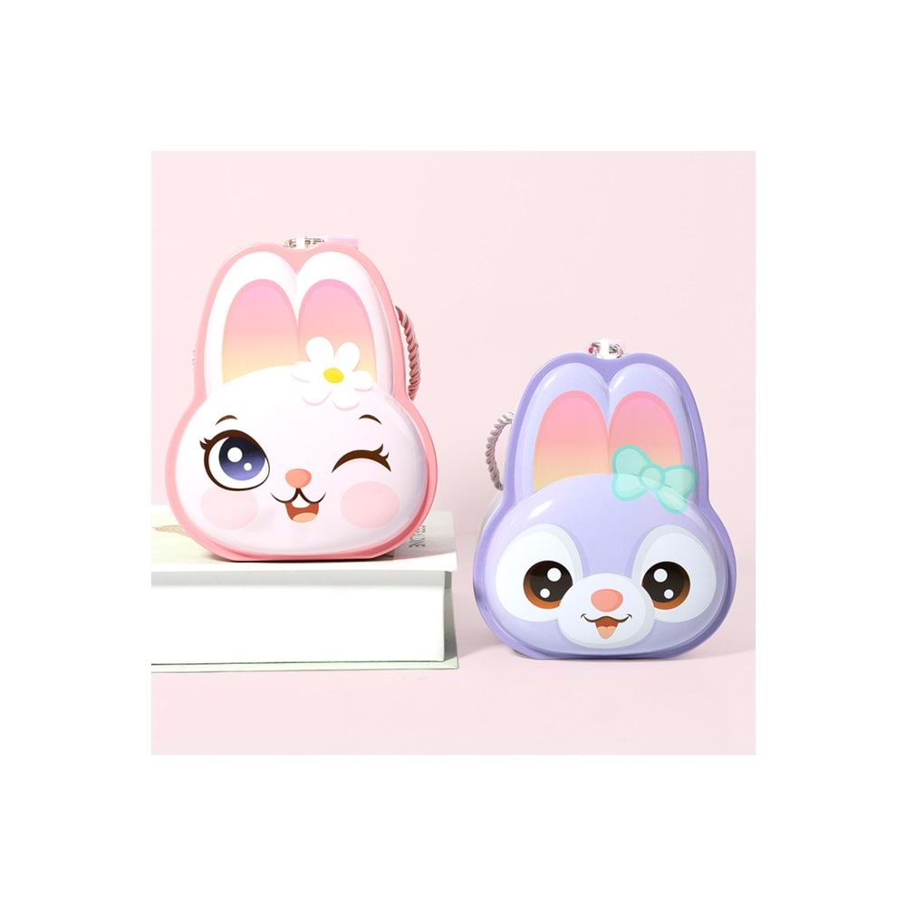 Sevimli Tavşan Tasarımlı Kilitli Metal Kumbara – 12.5x9x14.5 cm, Renkli, Dayanıklı