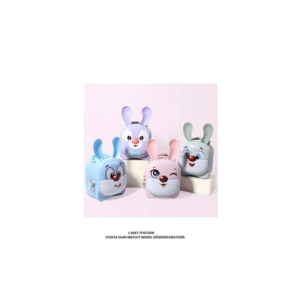 Sevimli Yumuşak Kulaklı Tavşan Tasarımlı Kilitli Metal Kumbara – 15x15x7 cm, Renkli, Dayanıklı