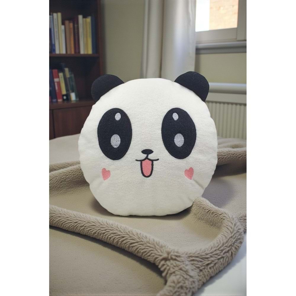 Peluş Panda Tasarımlı Yastık 30 cm – Yumuşak Elyaf Dolgulu Polar Kumaş