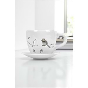 Seramik Sunumluk Kahve Fincanı Çifte Kumrular Tasarımlı Buhurdanlık