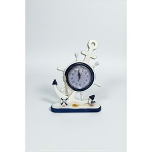 Dekoratif Marin Ahşap Dümen Çapa Masa Saati – Nautical Tarz 33x22 cm