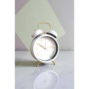 Metal Vintage Tasarım Beyaz Renk Masa Üstü Büyük Boy Alarmlı Çalar Saat