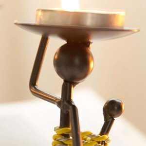 Afrikalı Kadın Tasarımlı Tealight Metal Mumluk Dekoratif Şık Hediyelik