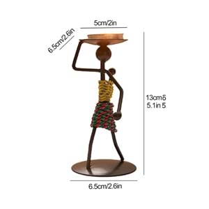 Retro Afrika Temalı Demir Mumluk / Şamdan Tutucu - Masaüstü Dekor (Yükseklik 13 cm)