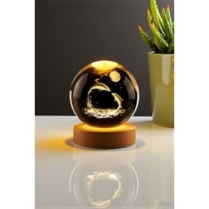 Sevimli Yunus Balıkları Ahşap Altlıklı 3D Cam Küre 6 cm – Dekoratif Küre