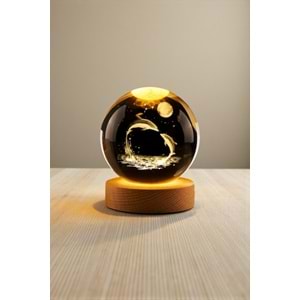 Sevimli Yunus Balıkları Ahşap Altlıklı 3D Cam Küre 6 cm – Dekoratif Küre