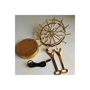 Altın Renk Dönme Dolap Dekoratif Aksesuar – USB Pilli Masaüstü Süs (24x20 cm)