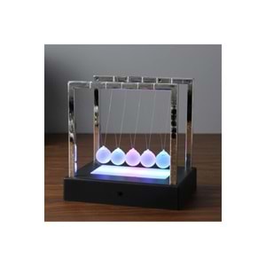 LED Işıklı Newton Beşiği – Renkli Şeffaf Denge Topları, Pilli Masaüstü Dekoratif Aksesuar