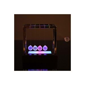 LED Işıklı Newton Beşiği – Renkli Şeffaf Denge Topları, Pilli Masaüstü Dekoratif Aksesuar