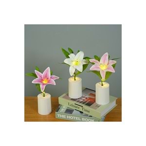 Zambak Gece Lambası Yaratıcı Dekorasyon Çiçek Yatak Odası Dekorasyon LED Çiçek Buketi 28 cm X 7,5 cm