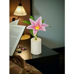 Zambak Gece Lambası Yaratıcı Dekorasyon Çiçek Yatak Odası Dekorasyon LED Çiçek Buketi 28 cm X 7,5 cm