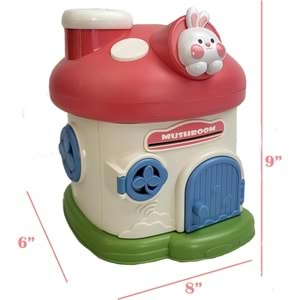 Anahtarlı Mantar Ev Kumbara – Sevimli Tavşan Figürlü Çocuk Tasarruf Kutusu 20 cm x 20 cm x 23 cm