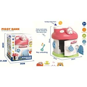 Anahtarlı Mantar Ev Kumbara – Sevimli Tavşan Figürlü Çocuk Tasarruf Kutusu 20 cm x 20 cm x 23 cm