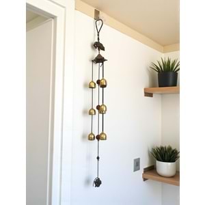 Güç ve Bolluk Getiren Fil Tasarımlı Feng Shui Rüzgar Çanı (9 Çanlı, 67 cm)