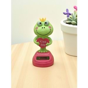Kral Taçlı Kurbağa Solar Sallanan Figür – Araba ve Masa Dekoru (14 cm)
