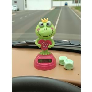 Kral Taçlı Kurbağa Solar Sallanan Figür – Araba ve Masa Dekoru (14 cm)