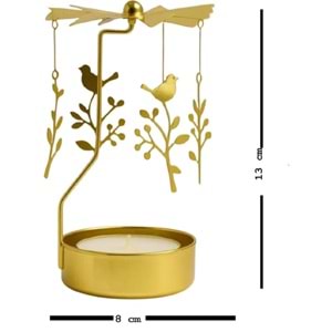 Altın Renkli Dönen Metal Mumluk Melek Kız Tasarımlı Isı Ile Dönen Dilek Çanı