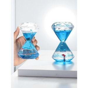 Mistik Mavi Elmas Sulu Kum Saati – Deniz Canlıları ve Kabarcık Efekti (14 cm)