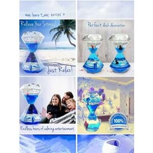 Mistik Mavi Elmas Sulu Kum Saati – Deniz Canlıları ve Kabarcık Efekti (14 cm)