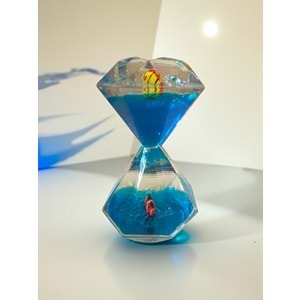 Mistik Mavi Elmas Sulu Kum Saati – Deniz Canlıları ve Kabarcık Efekti (14 cm)