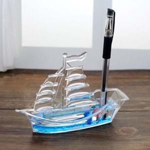 Mistik Deniz Temalı Gemi Sulu Kalemlik – Dekoratif Masaüstü Biblo (14.5 cm)