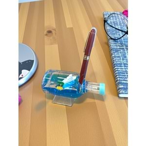 Işıklı Deniz Temalı Gemi Sulu Kalemlik – LED'li Masa Dekoru (14.5 cm)