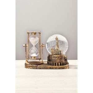 Paris Eyfel Temalı Işıklı Kum Saati ve Kar Küresi Seti – Retro Dekoratif Masaüstü Biblo (16 cm)